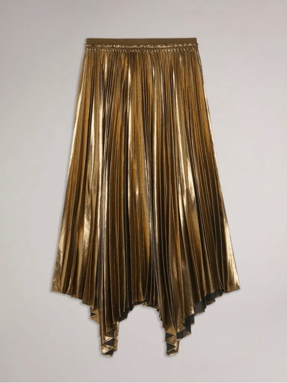 Ted Baker Metallic Gold Pleated Midi Skirt - Picture 3 of 11
